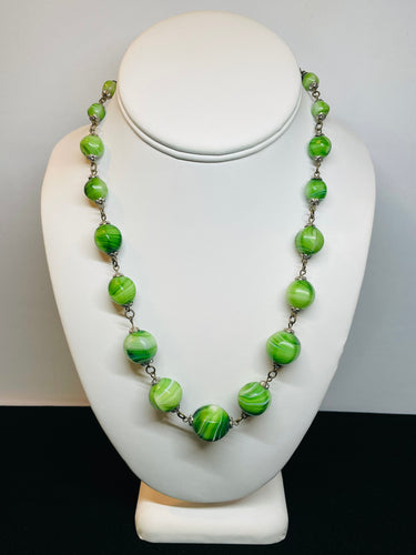1960’s Green Czech Glass Beaded Necklace